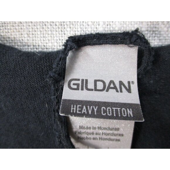 Gildan Heavy Cotton Sleeveless Black Shirt With Red & White Print Size S - Picture 4 of 10